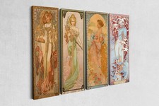 Alphonse Mucha Four Seasons Canvas Wall Art Set of 4 Art Nouveau Framed Prints