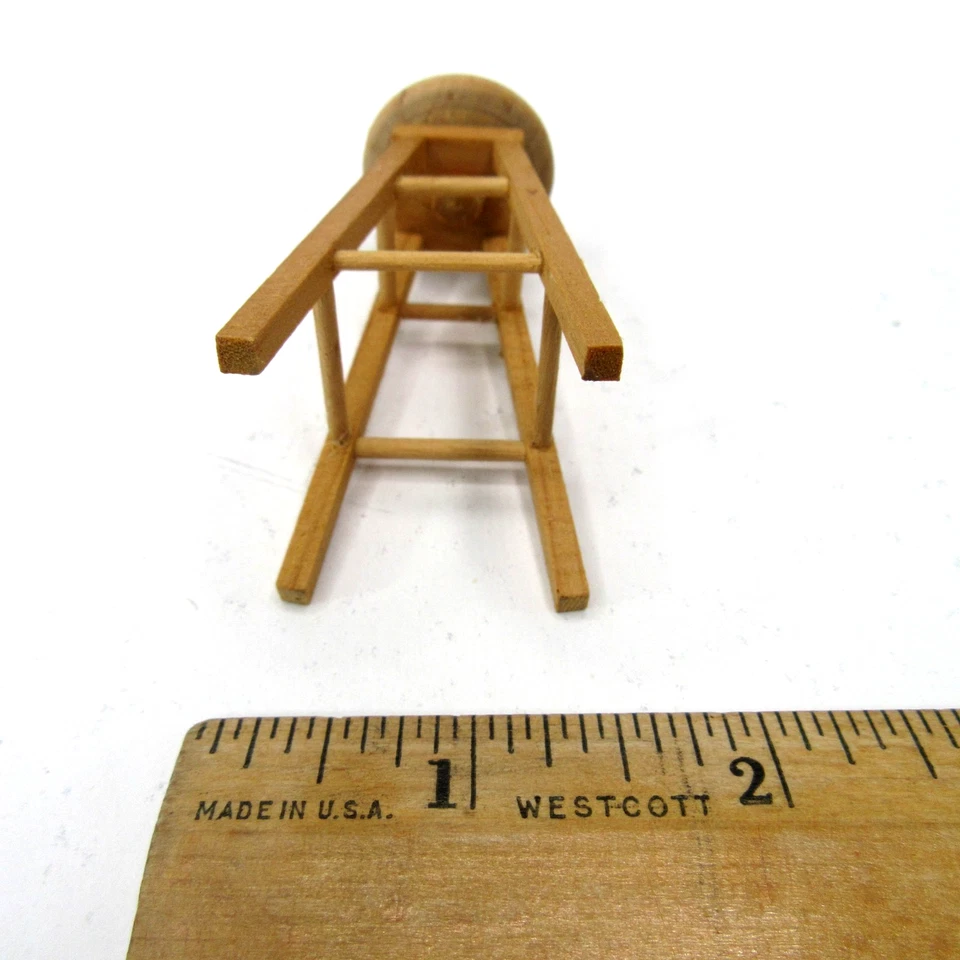 Banqueta giratória vintage miniatura casa de bonecas madeira maciça 1:12 cozinha bar - Imagem 4 de 4