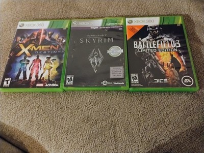 Xbox 360 Bundle of 3 (X-men Skyrim Battlefield 3) Tested Working