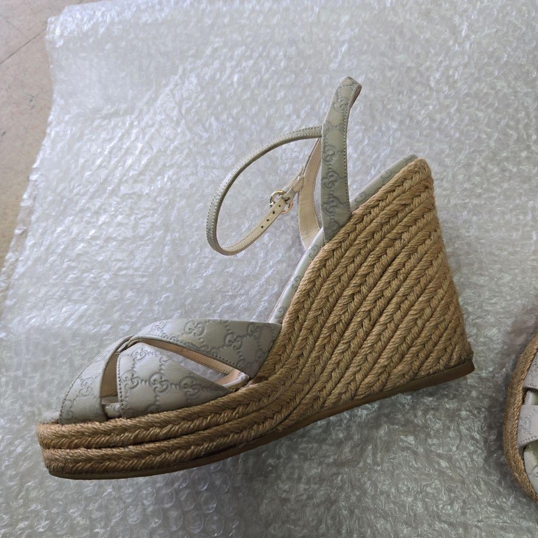 Gucci Cross Strap Mules Sandals Heels Beige Size 36.5 US About6.5 For Women thumbnail 5