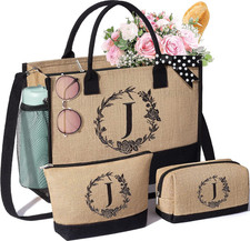 Personalized Christmas Gifts for Women Tote Bag, Initial Jute Tote Bag  Makeup