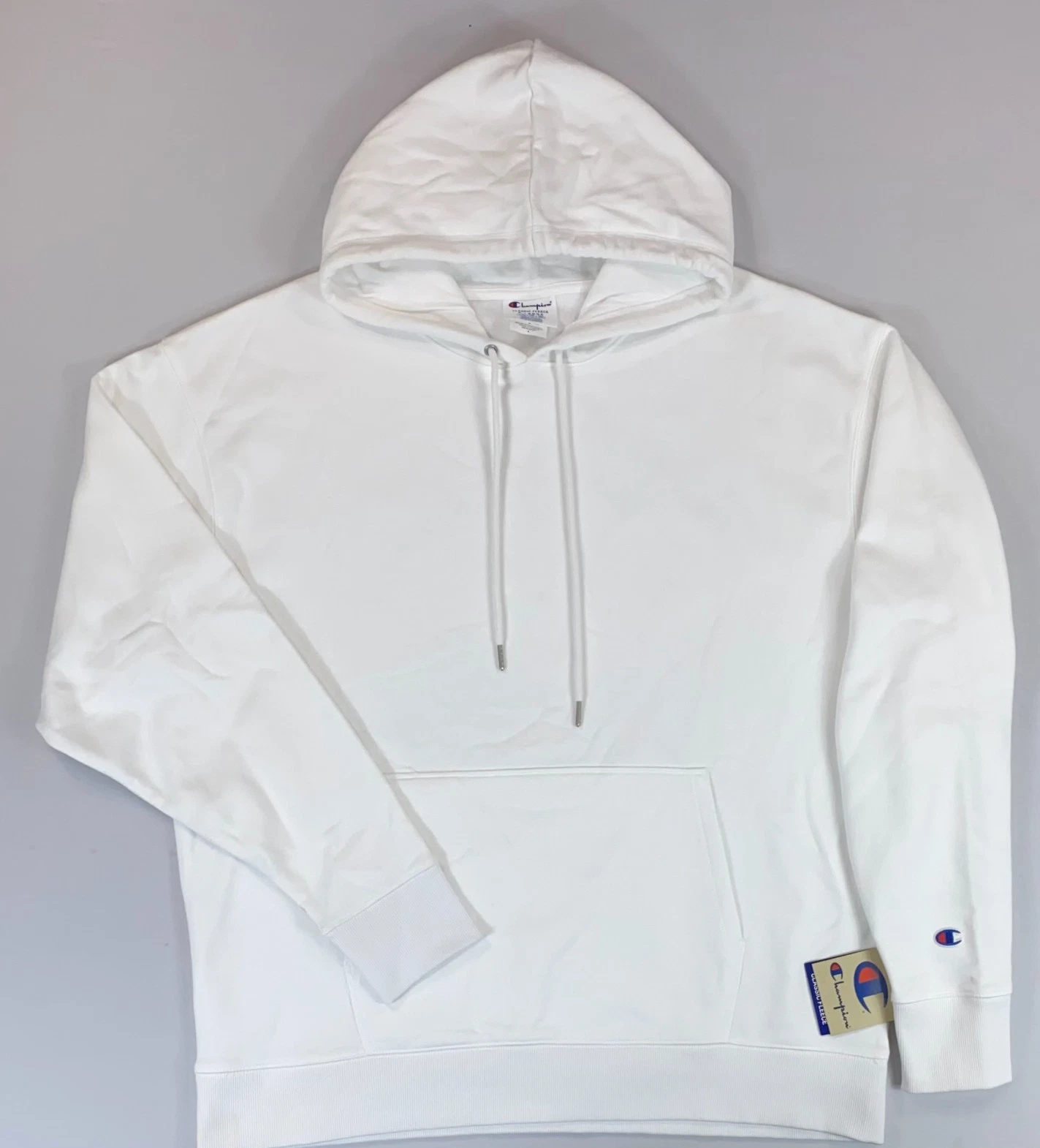 Men's Champion Plain White Classic Fleece Standard Fit Hoodie NEW