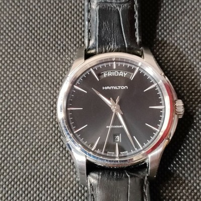 HAMILTON Jazzmaster Watch Automatic Round Black Leather Band Men 40mm SWISS JPN