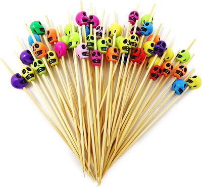 Honbay 100PCS Bamboo Skull Cocktail Picks Toothpicks Cocktail Fruit Sticks Sandw
