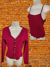 HOBBS MARILYN ANSELM 2 PIECE SET UK 14 FUCHSIA PINK BUTTONED CARDIGAN & CAMI TOP