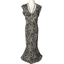 Vintage Y2k Amber Sleeveless Black & Grey Floral Fitted Maxi Dress Size 12