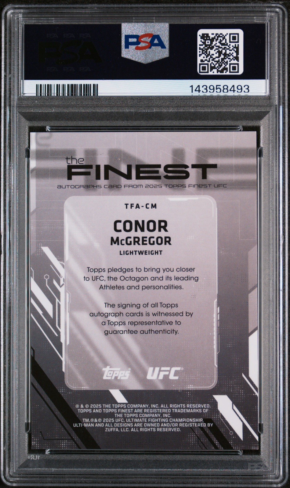 2025 Topps UFC Finest Conor McGregor The Auto Autograph Gold Refractor /50 PSA 9 view 2