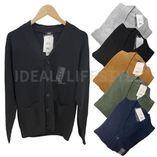 UNIQLO Lambswool Cardigan S-4XL Long-Sleeve V-Neck Hand-Washable Men 478547 NWT