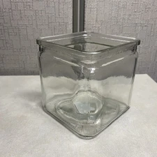 Used Clear Glass Square Box Jar Vase Container Office Home Decor 