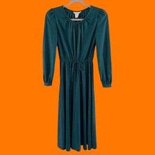 70's vintage teal prairie cottagecore midi dress XS SMALL
