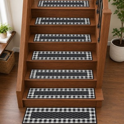 VHC Brands Down Home Polyester Stair Tread Rect Latex 8.5x27, Set of 7