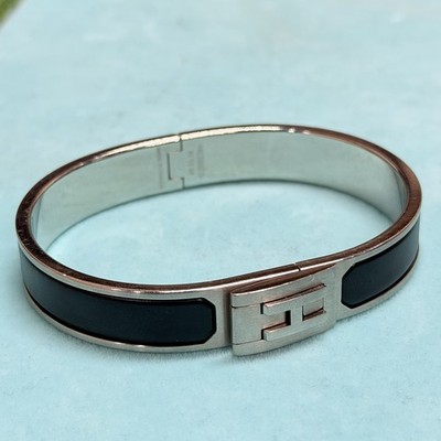 Hermes Jet Silver Black Bangle Bracelet Kelly  SK060709