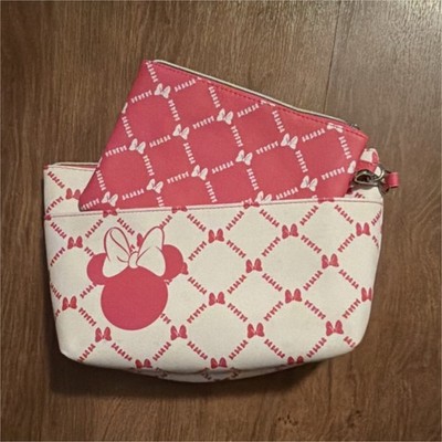 Disney Minnie Mouse Cosmetic Bags Set Pink White Zippered Pouches