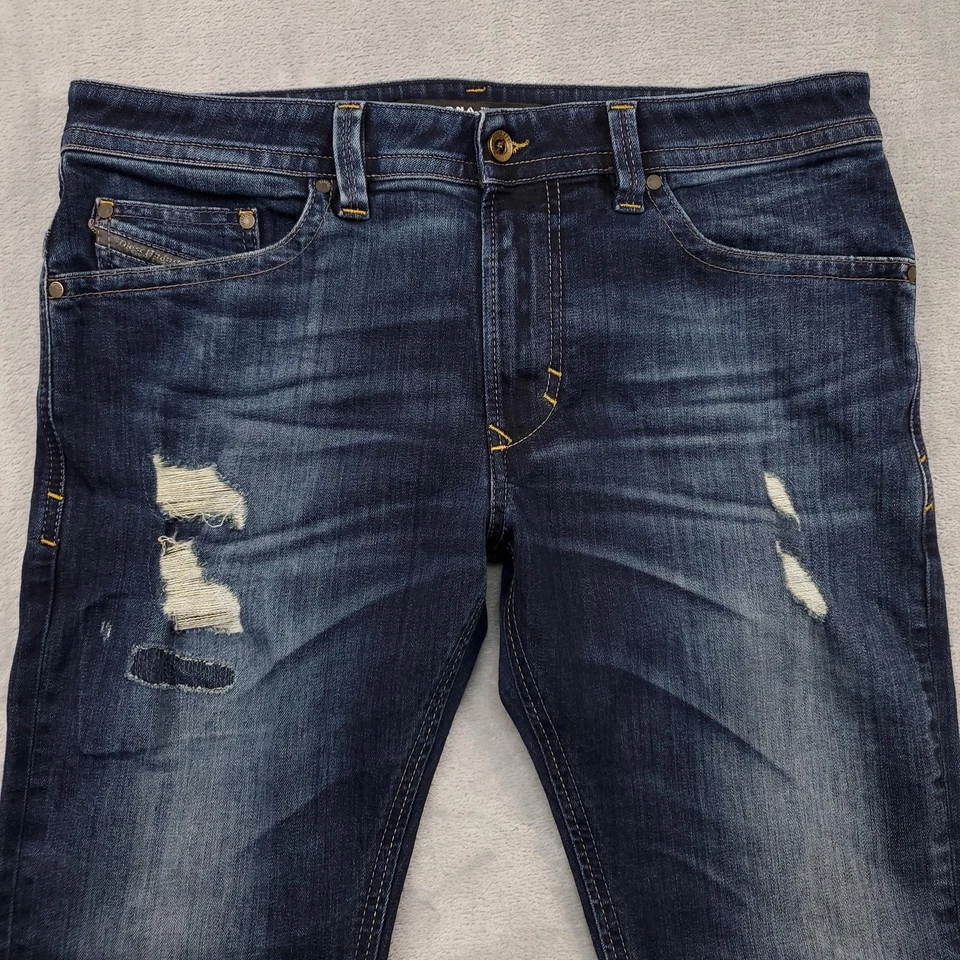 Jeans Diesel Para Hombre 33x30 Azul Thavar Delgado-Adelgado Elastizados Envejecidos 0854T Rasgados Foto 2 de 4