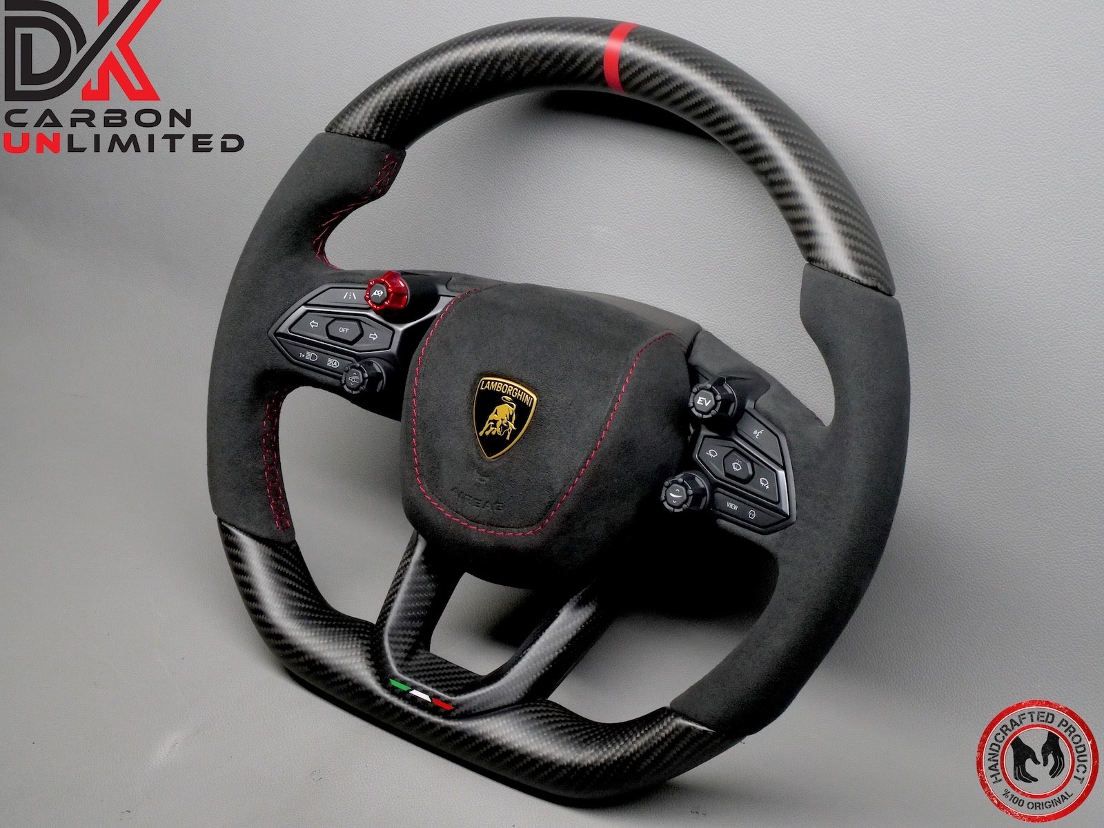 Lamborghini Temerario Red Ring Alcantara Red Stitch Matte Carbon Steering Wheel