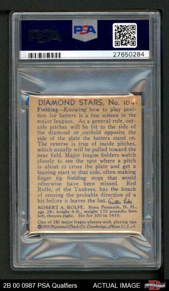 1935-36 Diamond Stars #104 Red Rolfe PSA 6 (OC) - EX/MT - Image 2 of 2