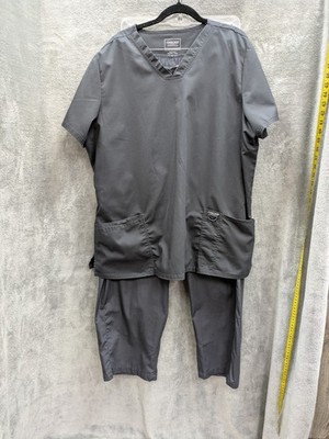 Gray Scrub Outfit Womens 2X Plus Size Top Pants Mixed Set Medical Workwear