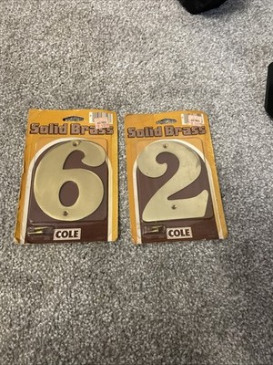 Choose 1 Cole House Number Solid Brass 4  No. 2 And/Or 6  Marine Grade Deadstock