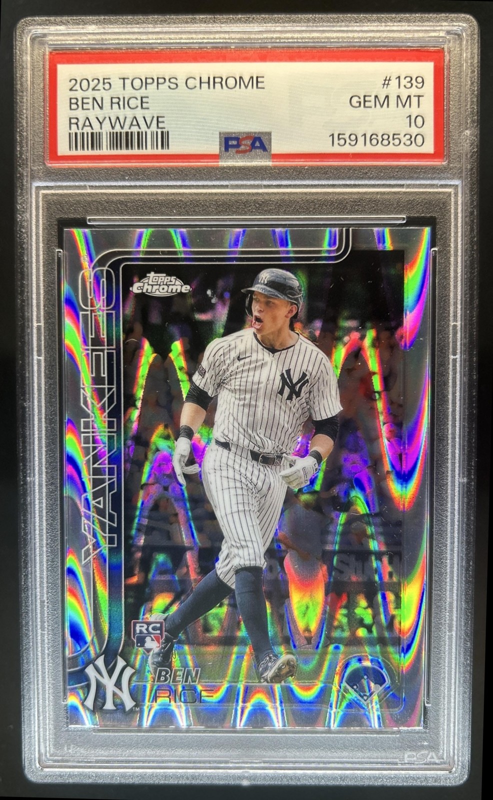 2025 Topps Chrome Ben Rice RayWave Refractor Rookie RC #139 Yankees PSA 10