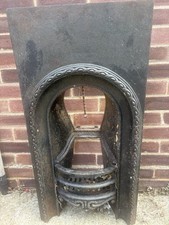 Victorian 1890s Reclaimed Black Cast Iron Fireplace Insert Fleur de Lis 40x24in