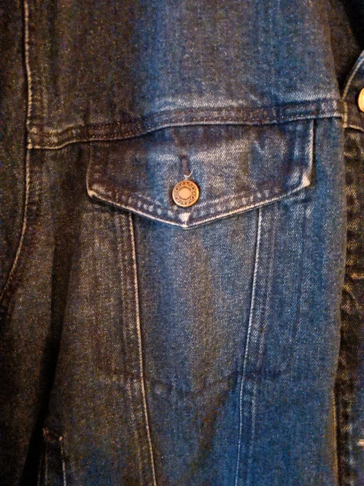 Chaqueta vaquera de mezclilla forrada de franela Cabelas para hombre talla 2XL cuello de cuero, bolsillos Foto 3 de 4