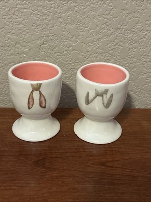 Set of 2 Rae Dunn Bunny Rabbit Ears- Ceramic Egg Cups -Easter- READ Description