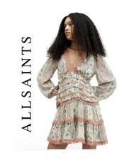 ALLSAINTS Zora Cascade Ruffle Mini Dress Women's Size 8 Spring Green