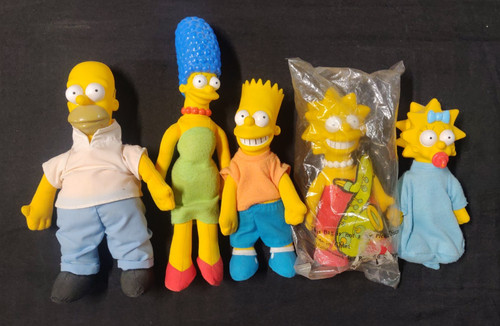 1990 Burger King The Simpsons Promo - Plush dolls with Vinyl Heads 5 pc Set.