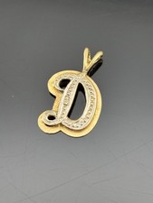 14K Yellow  White Gold Initial D Letter Charm Pendant 5/8" JCM Script Layered