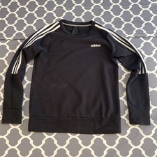 Adidas Women's Size S Black Essential 3-Stripe Fleece Long Sleeve Sweatshirt