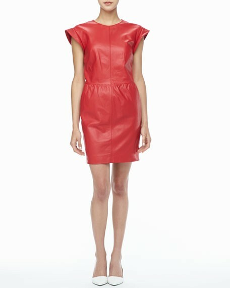 RACHEL ZOE 'Antonia' Leather Dress Size 10 in Cardinal Red $595