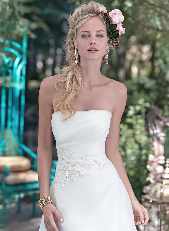 Maggie Sottero Madge Ivory Strapless Organza Wedding Gown Dress Size 12 $1200 - Image 3 of 4