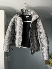 Glamorous Women's Gray Snakeskin Faux Leather Puffer Jacket Coat Size S