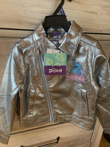 Disney Lilo & Stitch Girls Moto Jacket Shiny Ice Blue Rock N' Roll NWT Free Ship - Picture 3 of 8