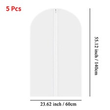 5 Pcs Garment Bag Travel Suit Dress Storage Clear Cover Full Zipper Coat Carrier