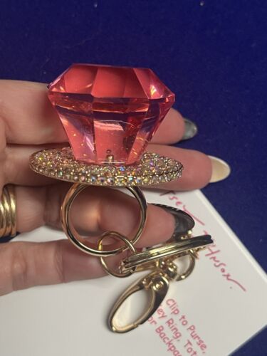 Betsey Johnson Pink Crystal Ring Pop Purse Charm Clip Key Ring Nwt - Picture 3 of 7