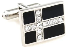 Cross Pair Cufflinks Crystal Pastor Wedding Fancy Gift Box & Polishing Cloth