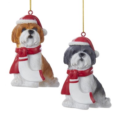 Shih Tzu Resin Santa Ornament 3.9 Inches Tan