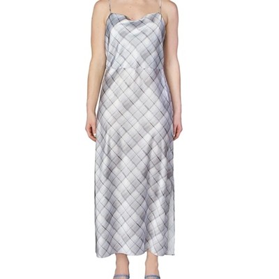 VINCE hazy Plaid Cowl Neck Satin Slip Dress In Powder Blue Size 10