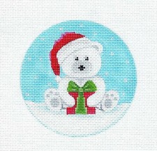 SP.ORDER  Polar Bear Santa with Gift HP Needlepoint Ornament Canvas Pepperberry