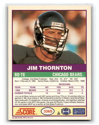 1989 Score Supplemental #336S Jim Thornton Chicago Bears 202497 | eBay