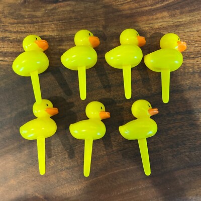 Vintage Yellow Duck Ducky Duckie Cupcake Picks Cake Topper Decorations (7pc)