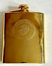 Gold Tone Stainless Steel 7 oz Flask Engraved...