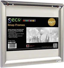 Seco® Front Load Easy Open Snap Photo Frame, 8.5" x 11", Silver Aluminum - NEW
