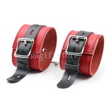 Real Leather Red Handcuffs Ankle Cuffs Adult Fancy Couples Slaves Games