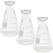 PYREX 4980-125, 125mL Narrow Mouth Erlenmeyer Flasks w/ Heavy Duty Rim (Pack 3)