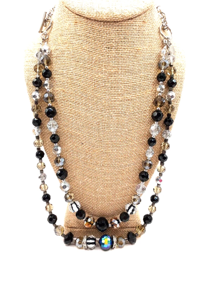 Collar Cookie Lee Cristal Facetado Negro Transparente AB Cuentas 21" 2 Hilos Foto 2 de 4