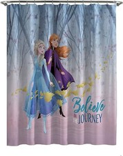 NOWOŚĆ Disney Frozen II ELSA i ANNA Tkanina Zasłona prysznicowa lub wanna 72 cale x 72 cale