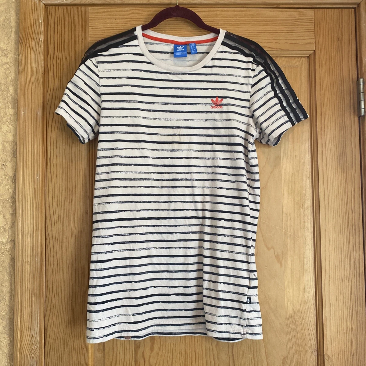 Adidas Women s XS Short Sleeve black tan striped t shirt