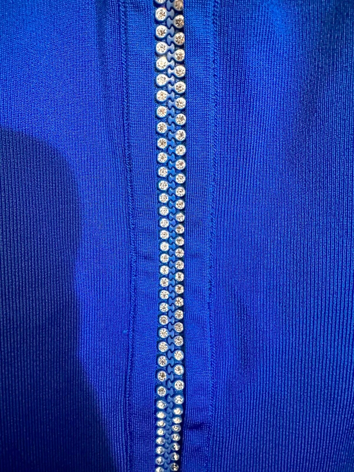 DAVID KOMA Синее трикотажное платье с длинным рукавом и кристаллической молнией спереди Облегающее мини-платье для вечеринок XS - Изображение 3 из 4